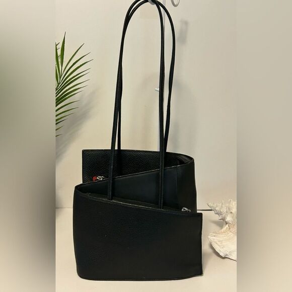 Cleo & Patek Black Italian Leather Asymmetrical Zig Zag Shoulder Hand Bag Purse - Picture 1 of 8